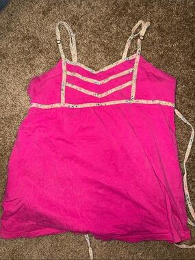 Bright Pink Floral-Trim Cami Top
